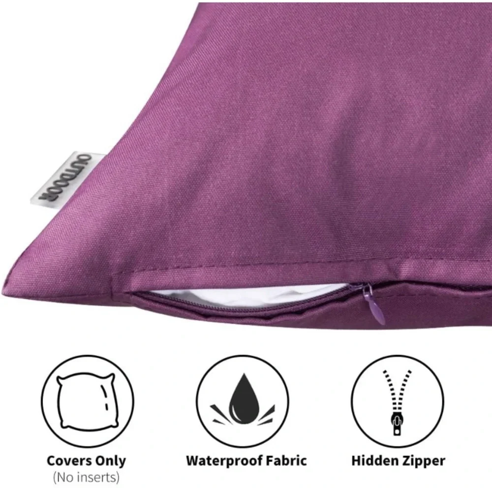 Luxury Home | Set of 2 Plum Purple Outdoor Water Resistant Throw Pillow Covers